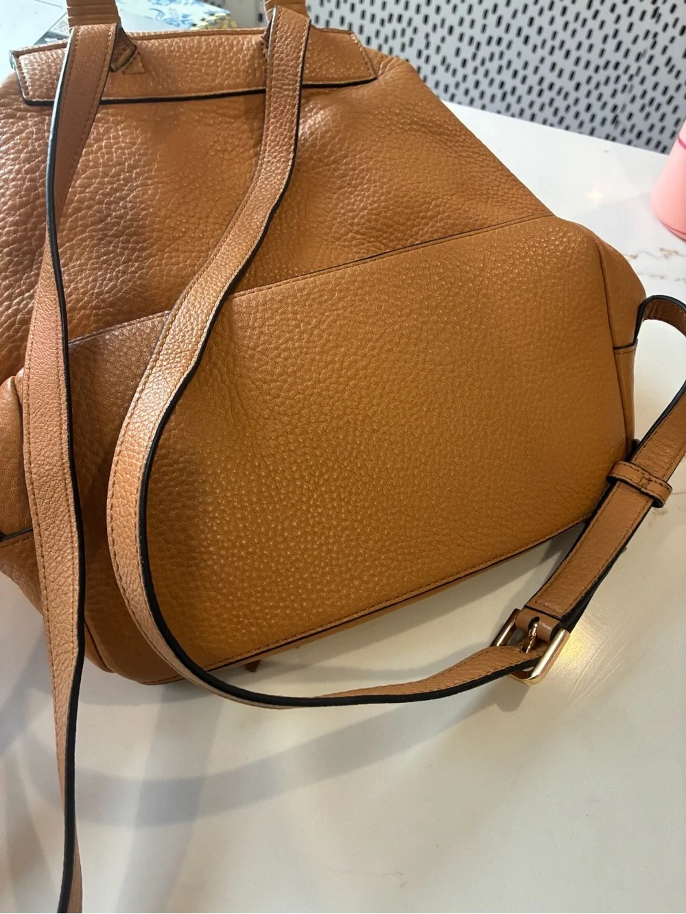 Tory Burch Tan Pebbled Leather Tassel Backpack